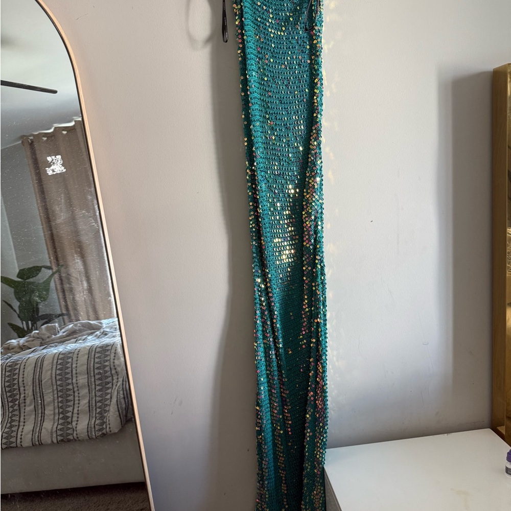 Retrofete Teal Sequin Maxi Dress - Picture 2 of 3